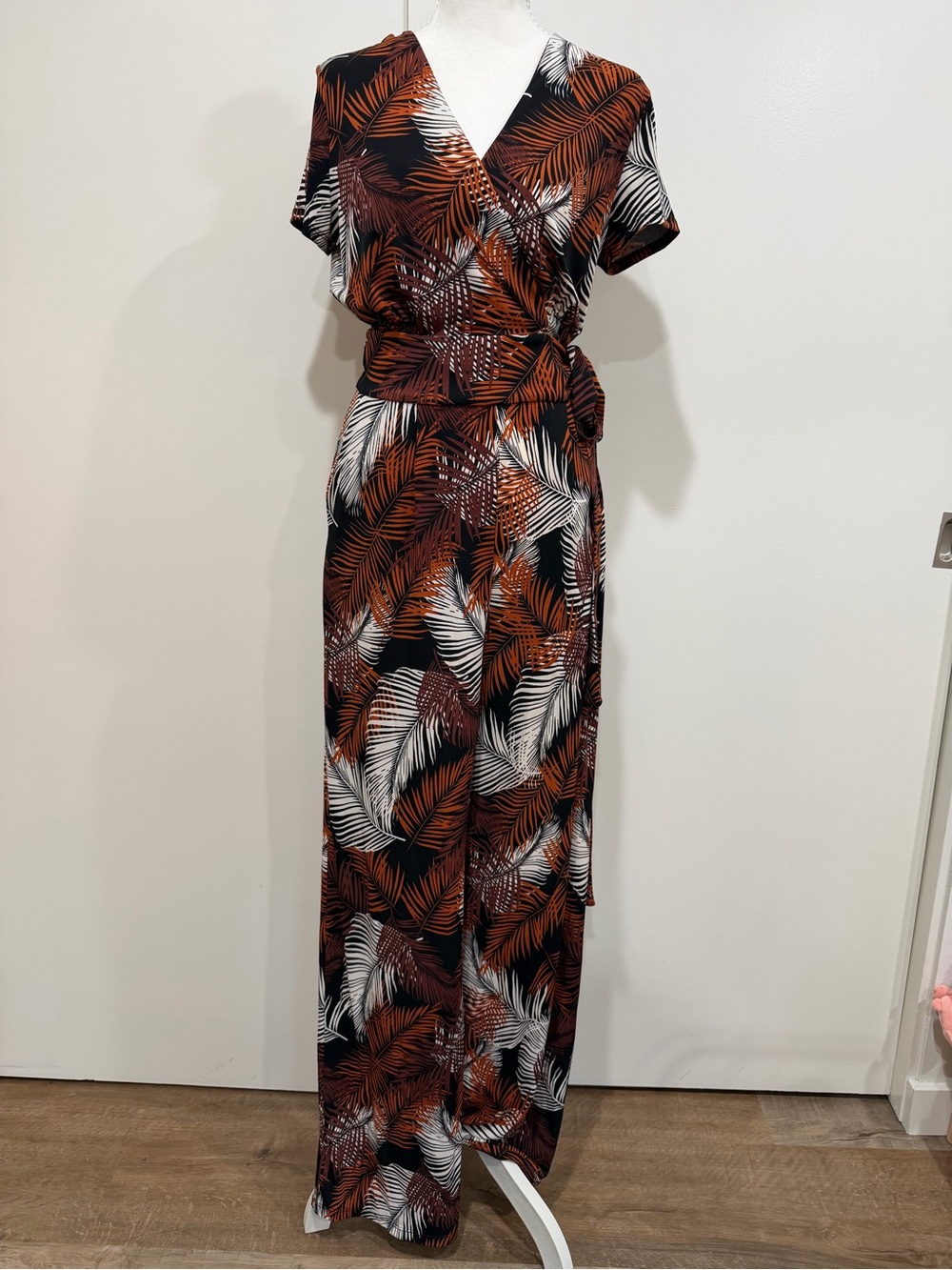 Mango Tropical Print Wrap Maxi jumpsuit - Black, burnt orange & White